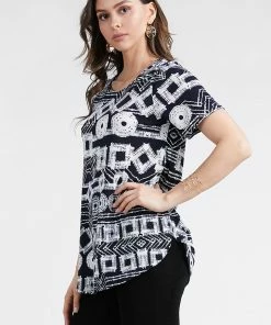 Jostar Women's HIT Rounded Bottom Tunic Top Short Sleeve Print, 346HT-SXP1-W197