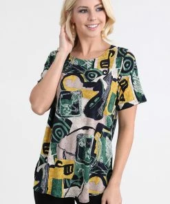 Jostar Women's HIT Rounded Bottom Tunic Top Short Sleeve Print, 346HT-SXP-W217