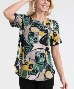 Jostar Women's HIT Rounded Bottom Tunic Top Short Sleeve Print, 346HT-SXP-W217