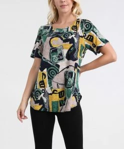 Jostar Women's HIT Rounded Bottom Tunic Top Short Sleeve Print, 346HT-SXP-W217