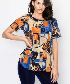 Jostar Women's HIT Rounded Bottom Tunic Top Short Sleeve Print, 346HT-SXP-W217