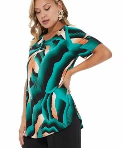 Tops Jostar Women's HIT Rounded Bottom Tunic Top Short Sleeve Print, 346HT-SXP-W226