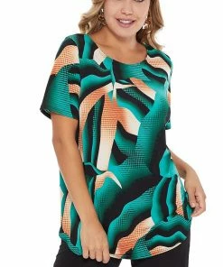 Tops Jostar Women's HIT Rounded Bottom Tunic Top Short Sleeve Print, 346HT-SXP-W226