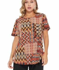 Tops Jostar Women's HIT Rounded Bottom Tunic Top Short Sleeve Print, 346HT-SXP-W229