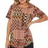 Tops Jostar Women's HIT Rounded Bottom Tunic Top Short Sleeve Print, 346HT-SXP-W229