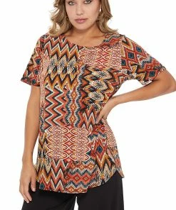 Tops Jostar Women's HIT Rounded Bottom Tunic Top Short Sleeve Print, 346HT-SXP-W229
