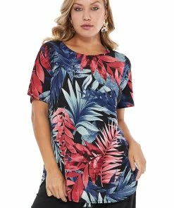 Tops Jostar Women's HIT Rounded Bottom Tunic Top Short Sleeve Print, 346HT-SXP-W230