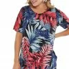 Tops Jostar Women's HIT Rounded Bottom Tunic Top Short Sleeve Print, 346HT-SXP-W230