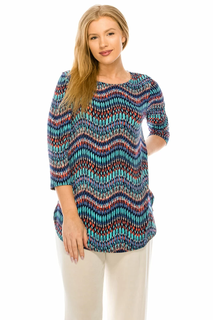 Jostar HIT Rounded Bottom Tunic Top Quarter Sleeve Print-346HT-QRP1-W191