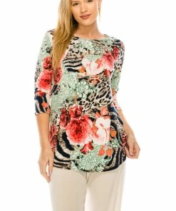 Jostar Women's HIT Rounded Bottom Tunic Top Quarter Sleeve Print-346HT-QRP1-W209 Quarter Sleeves