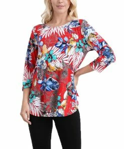 Jostar Women's HIT Rounded Bottom Tunic Top Quarter Sleeve Print-346HT-QRP1-W221 Quarter Sleeves