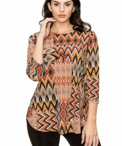 Jostar Women's HIT Rounded Bottom Tunic Top Quarter Sleeve Print-346HT-QRP1-W229 Quarter Sleeves