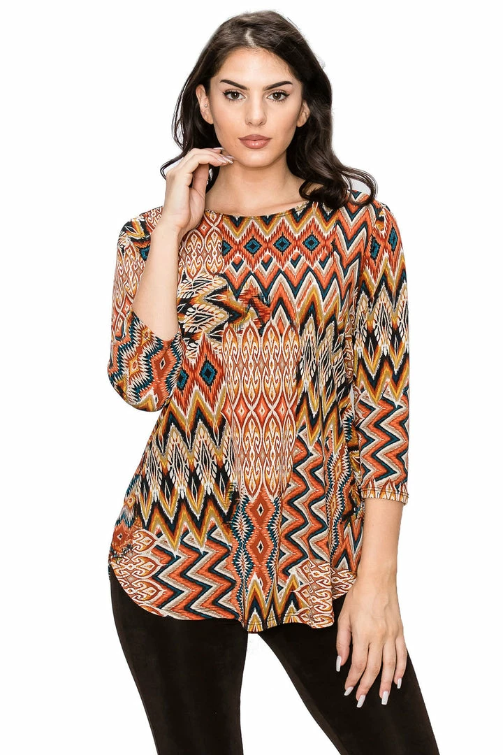 Jostar Women's HIT Rounded Bottom Tunic Top Quarter Sleeve Print-346HT-QRP1-W229 Quarter Sleeves