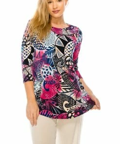 Tops Jostar Women's HIT Rounded Bottom Tunic TopQuarter Sleeve Print Plus, 346HT-QXP-W204