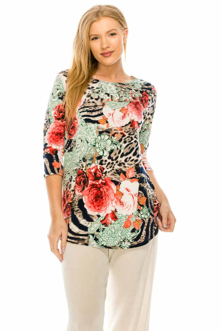 Tops Jostar Women's HIT Rounded Bottom Tunic TopQuarter Sleeve Print Plus, 346HT-QXP-W209