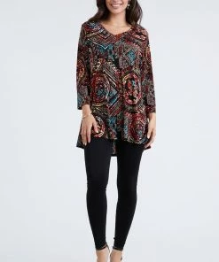 Jostar Tops Ostar Women's Stretchy V-Nk Binding Tunic Top Quarter Sleeve Print-347BN-QXP1-W014