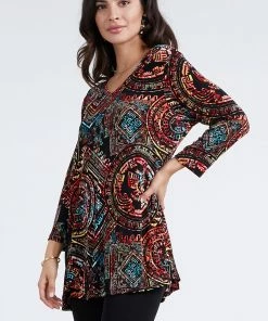 Jostar Tops Ostar Women's Stretchy V-Nk Binding Tunic Top Quarter Sleeve Print-347BN-QXP1-W014