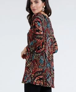 Jostar Tops Ostar Women's Stretchy V-Nk Binding Tunic Top Quarter Sleeve Print-347BN-QXP1-W014