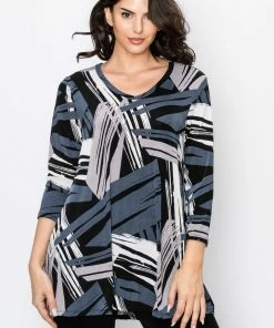 Jostar Stretchy V-Nk Binding Tunic Top Quarter Sleeve Print-347BN-QXP1-W037