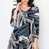 Jostar Stretchy V-Nk Binding Tunic Top Quarter Sleeve Print-347BN-QXP1-W037
