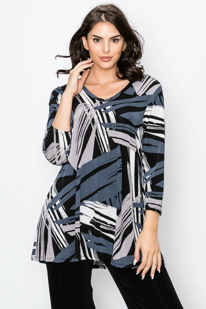 Jostar Stretchy V-Nk Binding Tunic Top Quarter Sleeve Print-347BN-QXP1-W037