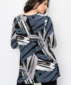 Jostar Stretchy V-Nk Binding Tunic Top Quarter Sleeve Print-347BN-QXP1-W037