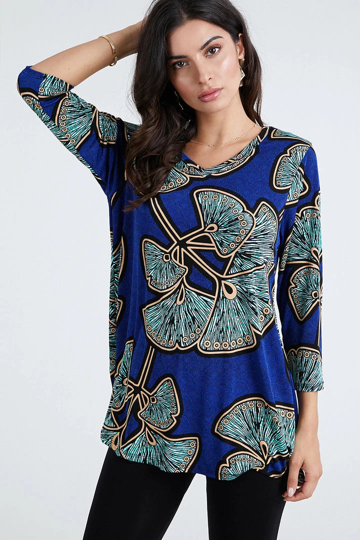 Jostar Women's Stretchy V-Nk Binding Tunic Top Quarter Sleeve Print-347BN-QXP1-W076