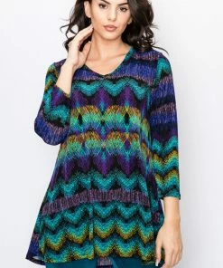 Jostar Women's Stretchy V-Nk Binding Tunic Top Quarter Sleeve Print-347BN-QXP1-W176