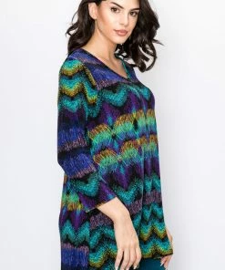 Jostar Women's Stretchy V-Nk Binding Tunic Top Quarter Sleeve Print-347BN-QXP1-W176