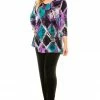 Jostar Women's Stretchy V-Nk Binding Tunic Top Quarter Sleeve Print-347BN-QXP1-W180 Tops