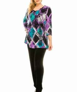 Jostar Women's Stretchy V-Nk Binding Tunic Top Quarter Sleeve Print-347BN-QXP1-W180 Tops