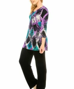 Jostar Women's Stretchy V-Nk Binding Tunic Top Quarter Sleeve Print-347BN-QXP1-W180 Tops