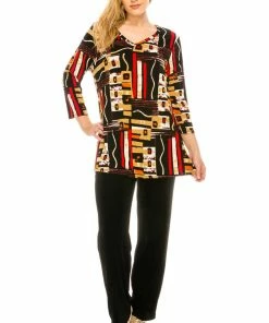 Jostar Women's Stretchy V-Nk Binding Tunic Top Quarter Sleeve Print-347BN-QXP1-W186 Tops