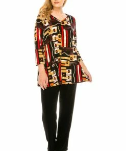 Jostar Women's Stretchy V-Nk Binding Tunic Top Quarter Sleeve Print-347BN-QXP1-W186 Tops