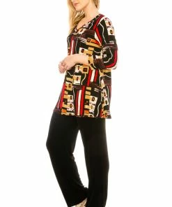 Jostar Women's Stretchy V-Nk Binding Tunic Top Quarter Sleeve Print-347BN-QXP1-W186 Tops