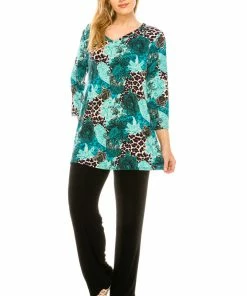 Tops Jostar Women's Stretchy V-Nk Binding Tunic Top Quarter Sleeve Print-347BN-QXP1-W188