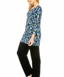 Jostar Women's Stretchy V-Nk Binding Tunic Top Quarter Sleeve Print347BN-QXP1-W196