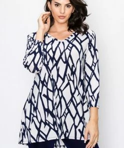 Jostar Women's Stretchy V-Nk Binding Tunic Top Quarter Sleeve Print-347BN-QRP1-W225