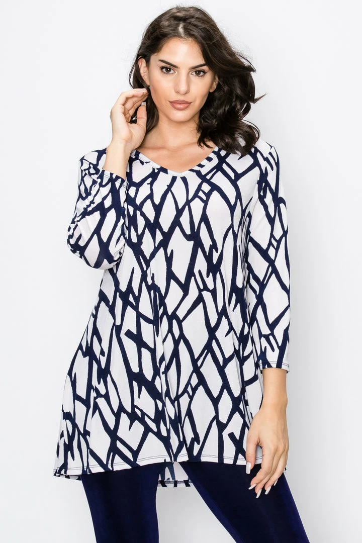 Jostar Women's Stretchy V-Nk Binding Tunic Top Quarter Sleeve Print-347BN-QRP1-W225