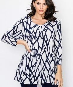 Jostar Women's Stretchy V-Nk Binding Tunic Top Quarter Sleeve Print-347BN-QRP1-W225