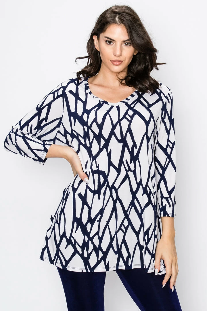 Jostar Women's Stretchy V-Nk Binding Tunic Top Quarter Sleeve Print-347BN-QRP1-W225