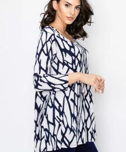 Quarter Sleeves Jostar Women's Stretchy V-Nk Binding Tunic Top Quarter Sleeve Print-347HT-QRP1-W255