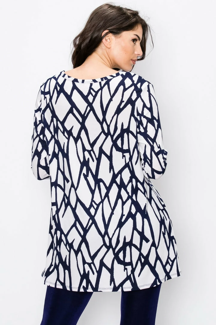 Jostar Women's Stretchy V-Nk Binding Tunic Top Quarter Sleeve Print-347BN-QRP1-W225