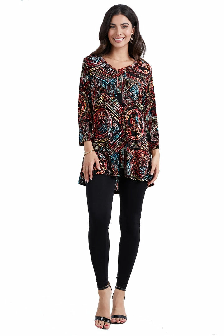 Jostar Women's Stretchy V-Nk Binding Tunic Top Quarter Sleeve Print-347BN-QRP1-W014 Quarter Sleeves