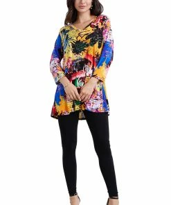 Quarter Sleeves Jostar Women's Stretchy V-Nk Binding Tunic Top Quarter Sleeve Print-347BN-QRP1-W169