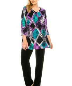 Jostar Women's Stretchy V-Nk Binding Tunic Top Quarter Sleeve Print-347BN-QRP1-W180