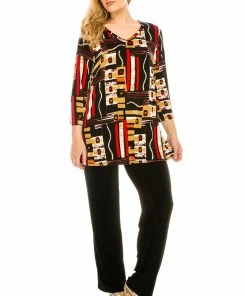 Jostar Women's Stretchy V-Nk Binding Tunic Top Quarter Sleeve Print-347BN-QRP1-W186