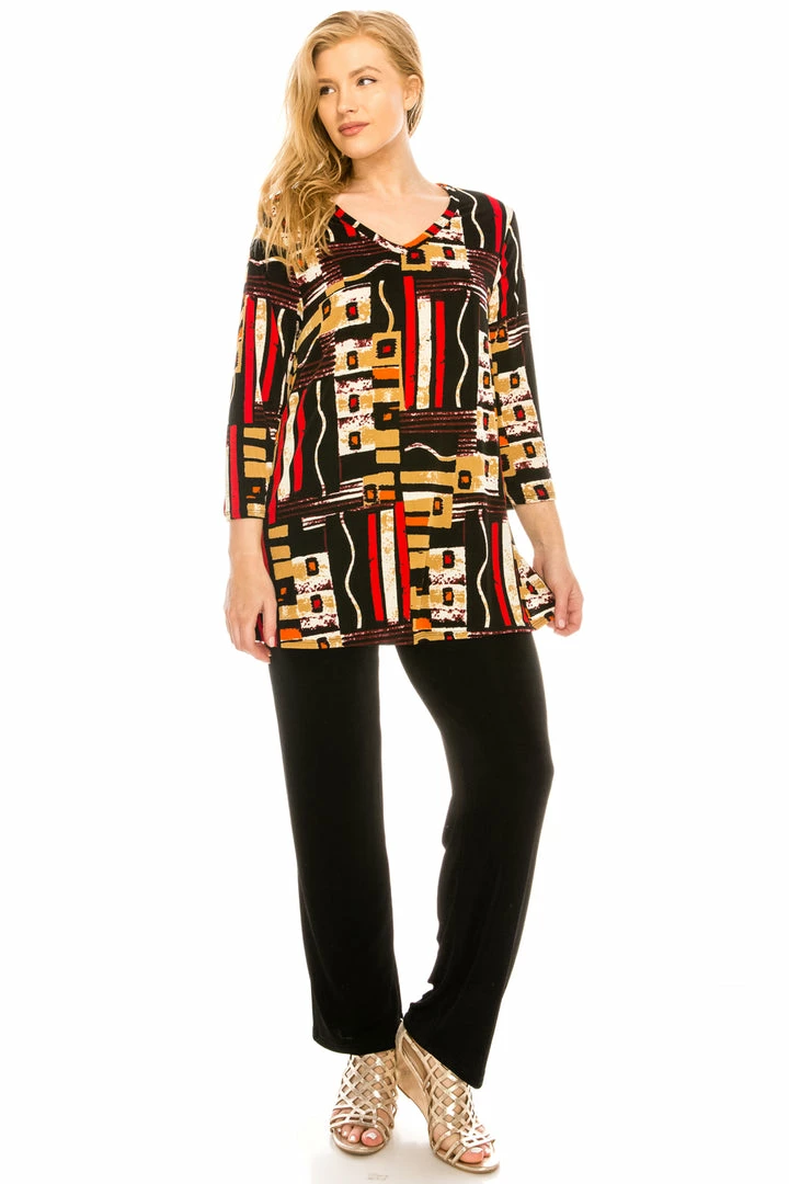 Jostar Women's Stretchy V-Nk Binding Tunic Top Quarter Sleeve Print-347BN-QRP1-W186