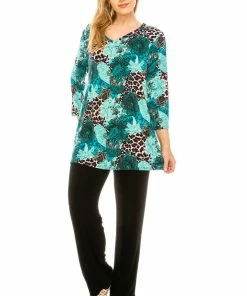 Quarter Sleeves Jostar Women's Stretchy V-Nk Binding Tunic Top Quarter Sleeve Print-347BN-QRP1-W188