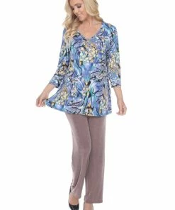 Jostar Women's Hit V-Neck Binding Tunic Top Quarter Sleeve Print-347HT-QRP1-W048